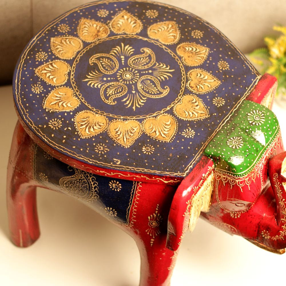 15' Wooden Colorful Elephant Stool