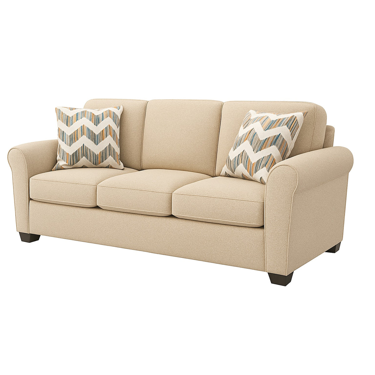 Classic 3-Seater Fabric Sofa with Cushioned Back & Rolled Arms
