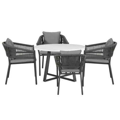 4-Seater Woven Outdoor Dining Set – Round Patio Table & 4 Armchairs