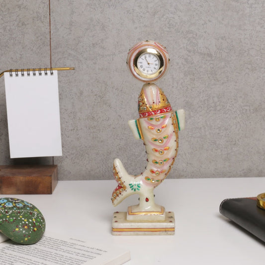 Marble Fish Table Clock