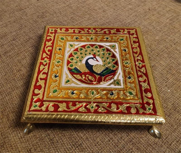 10x10 Wooden Alla Chowki | Handcrafted Decorative Pooja Bajot | Traditional Wooden Platform for Home Temple & Festivals