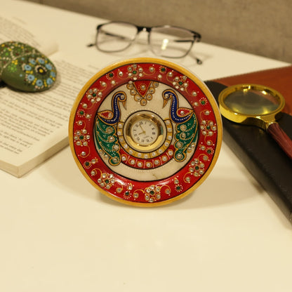 Marble Symmetric Peacock Table Clock
