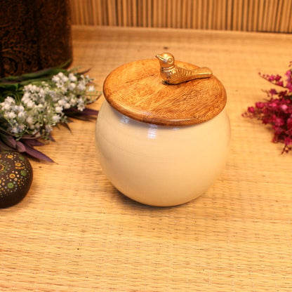 Handcrafted White Bird Bowl (Large) – Decorative Metal Bird Bowl for Home Décor