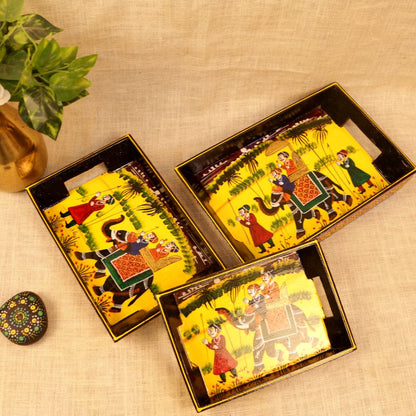 TRAY SET OF 3 PC PAINTING MEHRUN (MAROON)