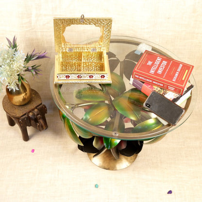 Handcrafted Flower Side Table – Premium Wooden Accent Table for Home Décor