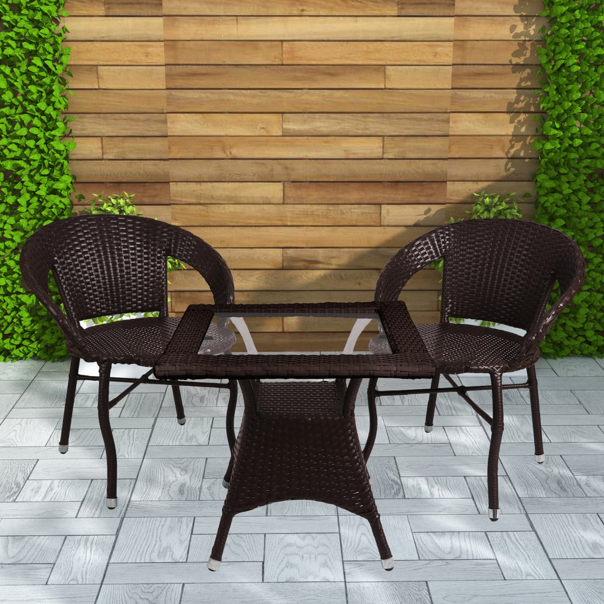 Outdoor Patio Seating Set – 2 Chairs & 1 Round Table