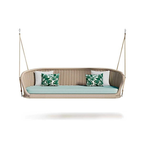 Outdoor Hanging Swing Sofa – Woven Patio Hanging Bench with Cushions