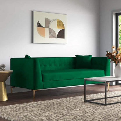 Modern 3-Seater Green Upholstered Sofa with Gold-Tone Legs