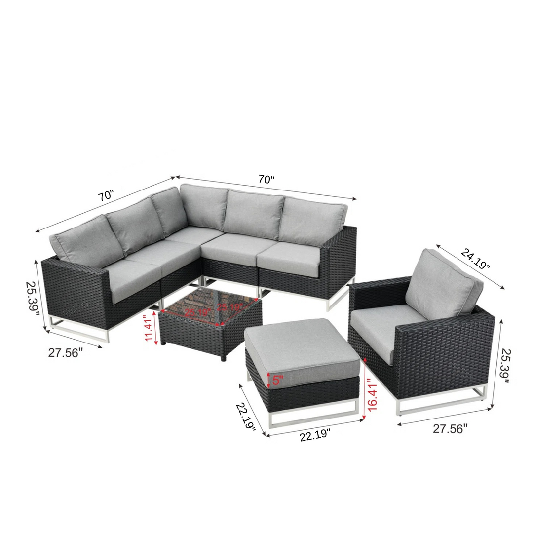 6-Piece Outdoor Patio Seating Set | Sectional Sofa, Lounge Chair, Ottoman & Coffee Table