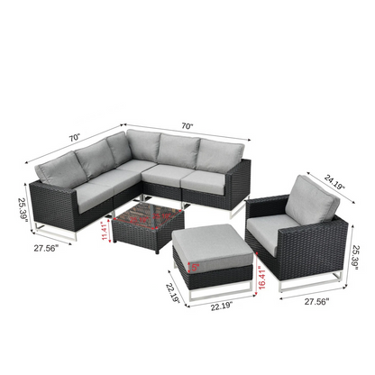 6-Piece Outdoor Patio Seating Set | Sectional Sofa, Lounge Chair, Ottoman & Coffee Table