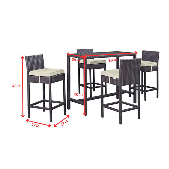Outdoor Wicker Bar Table Set with 4 Counter Height Chairs