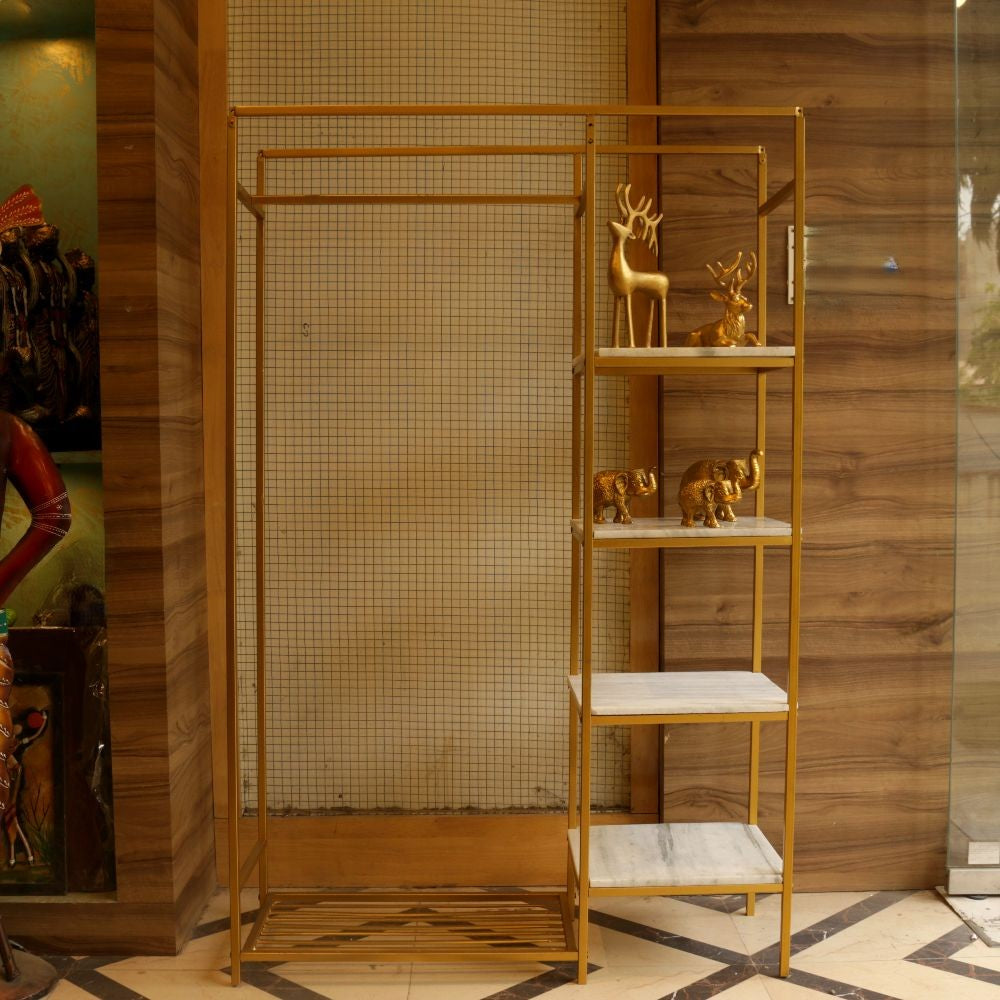 METAL RACK WITH BASKET AND MARBLE TOP