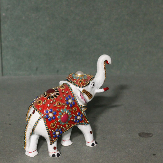 Metal White Jewellery Elephant Figurine 5" — Handcrafted Embellished Showpiece
