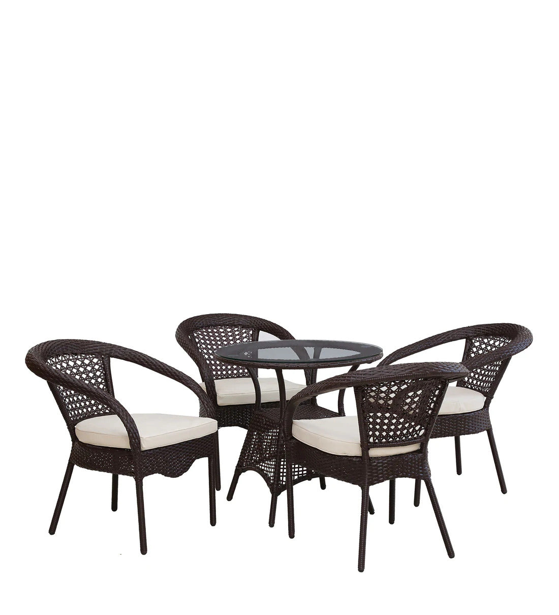 5-Piece Woven Patio Dining Set with 4 Armchairs & Glass-Top Table