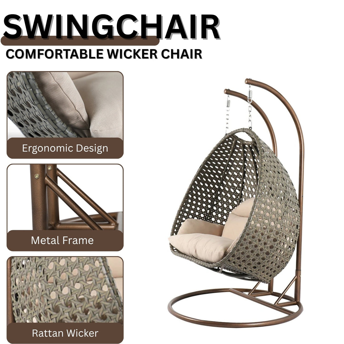 Outdoor Hanging Egg Chair with Stand & Cushioned Seat