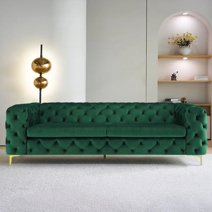 Luxury 3-Seater Green Tufted Chesterfield Sofa with Gold Legs