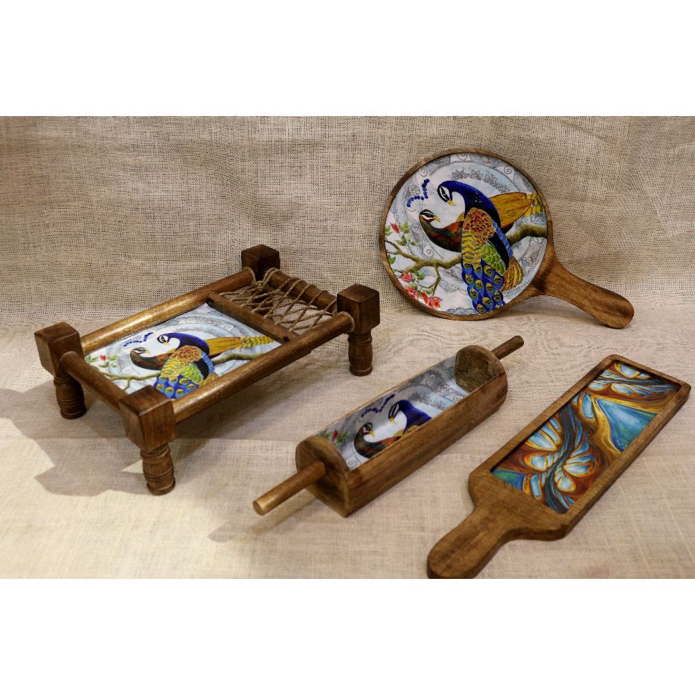 WOODEN KHATIYA PLATTER SET 4 PCS