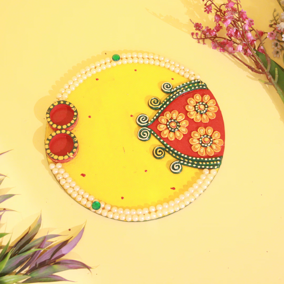 2 LINE PEARL STUDDED DESIGNER MULTICOLOR POOJA THALI