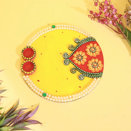 2 LINE PEARL STUDDED DESIGNER MULTICOLOR POOJA THALI