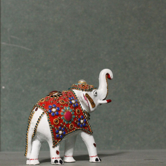 Metal White Jewellery Elephant Figurine 3" — Handcrafted Embellished Showpiece