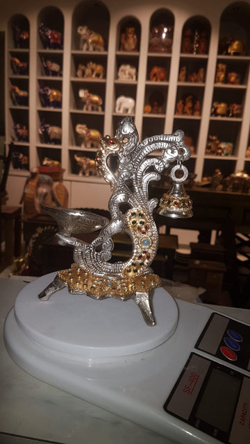 Double Ghanti Diya with Golden Work – Handcrafted Decorative Oil Lamp