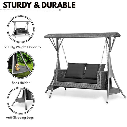Outdoor Patio Swing with Canopy | Woven 2-Seater Porch Swing