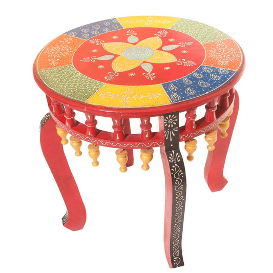 Bell Colorful Handcrafted Wooden Stool – Multi-Color Decorative Accent Stool for Home & Living Room Decor