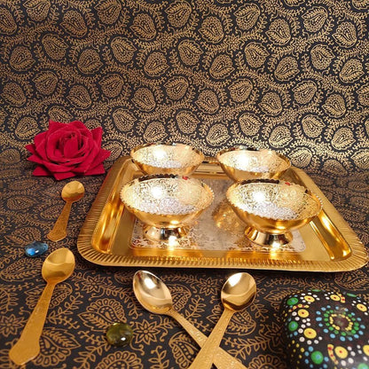 4 Pcs Dinner Bowl Set with Spoon & Tray – Handcrafted Traditional Dining Set