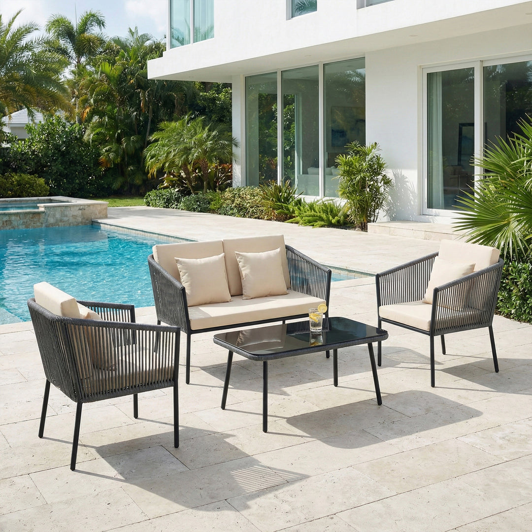4-Piece Outdoor Patio Conversation Set with Loveseat, Chairs & Coffee Table