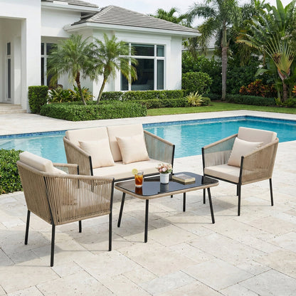 4-Piece Outdoor Patio Conversation Set with Loveseat, Chairs & Coffee Table