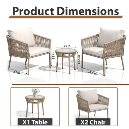 Outdoor Patio Seating Set – 2 Cushioned Chairs & Round Table