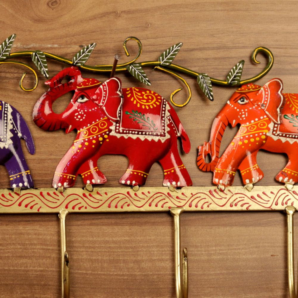 IRON PAINTED WALL 3 ELEPHANT 4 HOOK