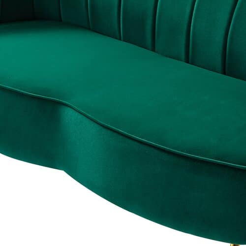 Emerald Green Velvet 2 Seater Sofa | Channel Tufted Gold Leg Sofa- Shivora Crafts