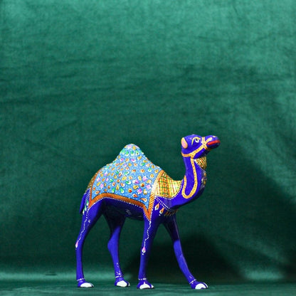 Metal Meenakari Camel Figurine 8" — Handcrafted Enamel Art Showpiece