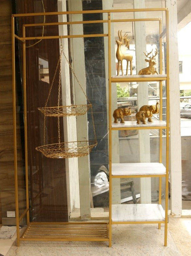 METAL RACK WITH BASKET AND MARBLE TOP
