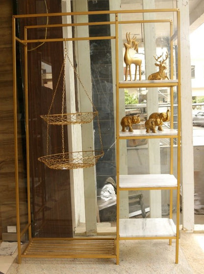 METAL RACK WITH BASKET AND MARBLE TOP