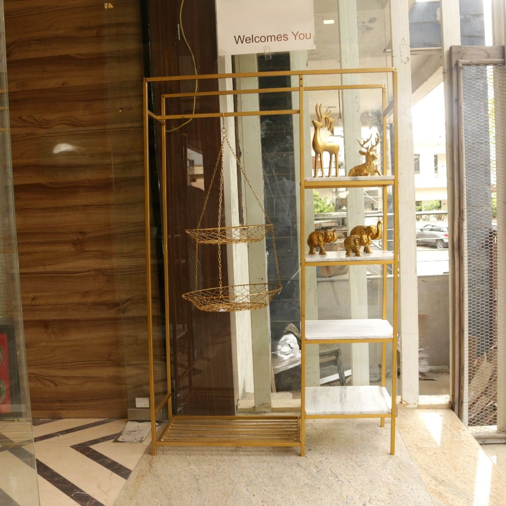 METAL RACK WITH BASKET AND MARBLE TOP