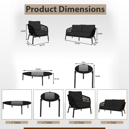 4-Piece Outdoor Patio Conversation Set with Cushioned Seating & Coffee Table