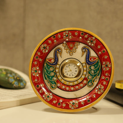 Marble Symmetric Peacock Table Clock