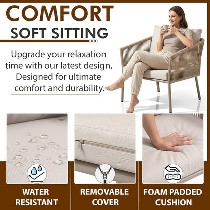 Outdoor Patio Seating Set – 2 Cushioned Chairs & Round Table