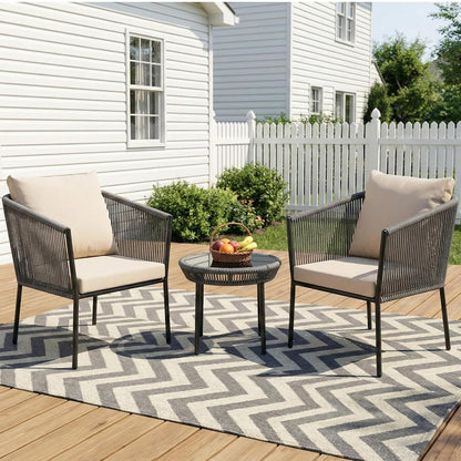 Outdoor Patio Seating Set – 2 Cushioned Chairs & Round Table