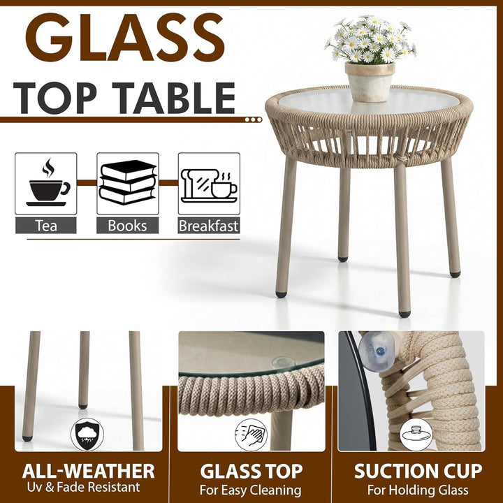 Outdoor Patio Seating Set – 2 Cushioned Chairs & Round Table