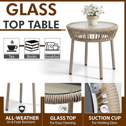 Outdoor Patio Seating Set – 2 Cushioned Chairs & Round Table