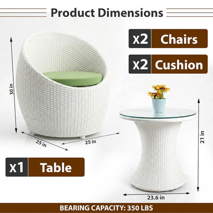 Outdoor Patio Conversation Set – 2 Chairs & 1 Round Table