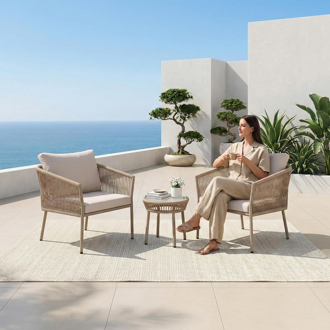 2-Piece Outdoor Patio Conversation Set with Cushioned Lounge Chairs & Side Table