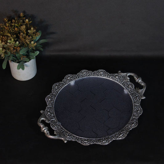 Metal Round Tray (Fibre) — Handcrafted Decorative Serving Tray