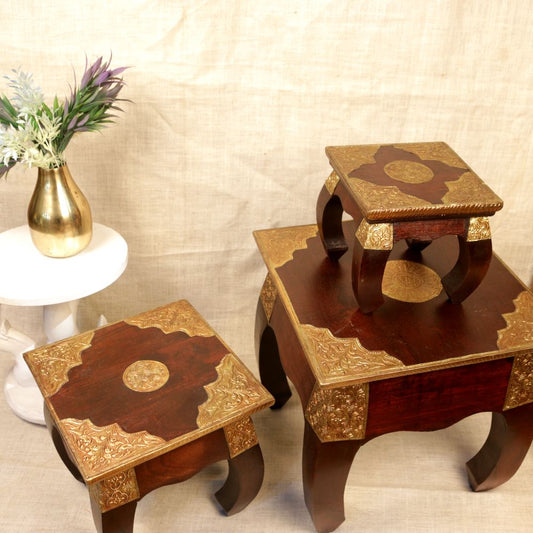 Handcrafted Opium Stool Set of 3 – Premium Wooden Nesting Stools for Home Décor