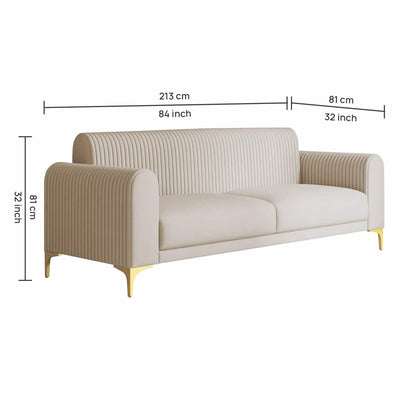 Modern 3-Seater Sofa with Channel-Tufted Back & Metal Legs