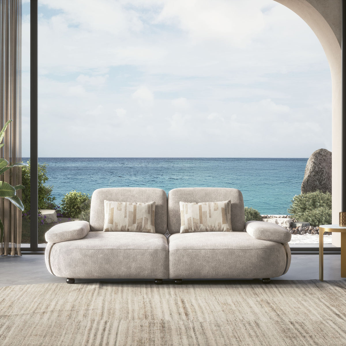 Modern 3-Seater Fabric Sofa with Cushioned Backrest