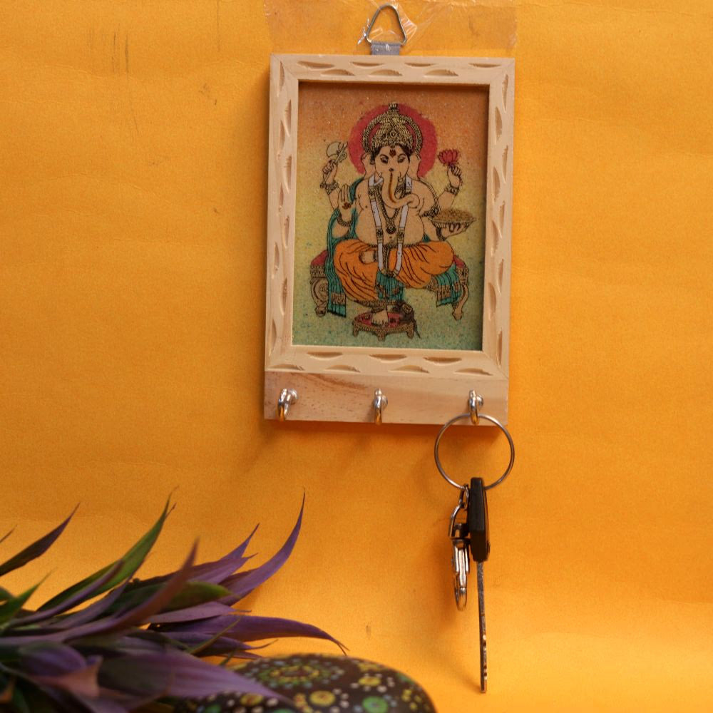 WOODEN GEMSTONE KEY HOLDER 3 HOOK